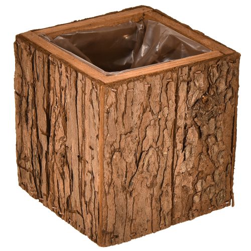 Fioriera quadrata in legno con corteccia di pino e fioriera 12×12cm