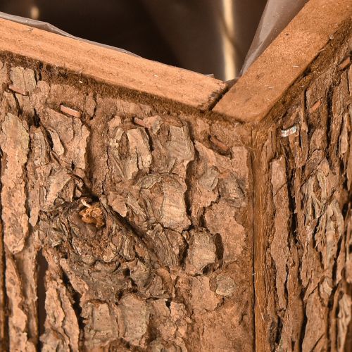 Prodotto Fioriera quadrata in legno con corteccia di pino e fioriera 12×12cm