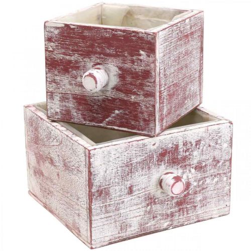 Floristik24 Cassetta per piante shabby chic cassetto decorativo rosso bianco set di 2