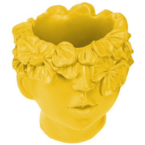 Vaso in poliresina a forma di testa di pianta, giallo, 13,5×13×14cm