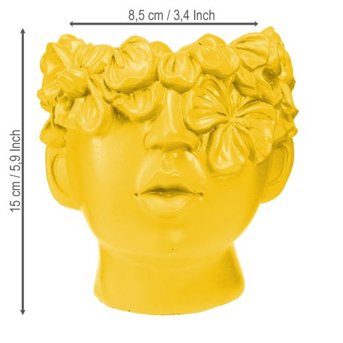 Prodotto Vaso in poliresina a forma di testa di pianta, giallo, 13,5×13×14cm