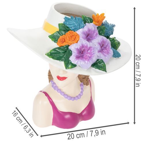 Prodotto Vaso di fiori a forma di donna con cappello, con fiori, decorazione per vasi di piante, per uso interno ed esterno, 20 cm