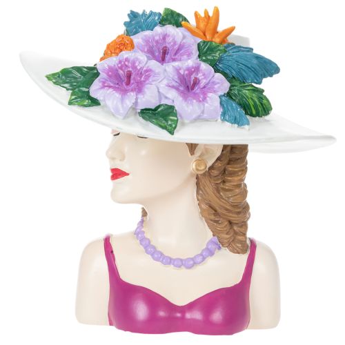 Prodotto Vaso di fiori a forma di donna con cappello, con fiori, decorazione per vasi di piante, per uso interno ed esterno, 20 cm