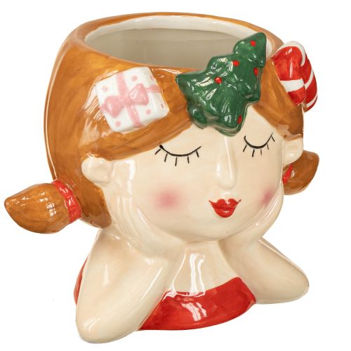 Vaso decorativo in ceramica a forma di testa di pianta, altezza 17 cm, per Natale