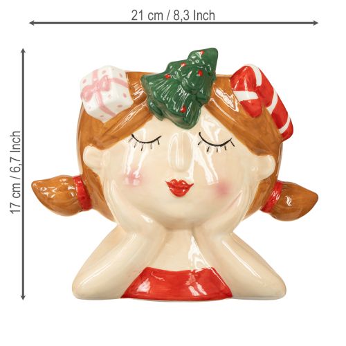 Floristik24 Vaso decorativo in ceramica a forma di testa di pianta, altezza 17 cm, per Natale