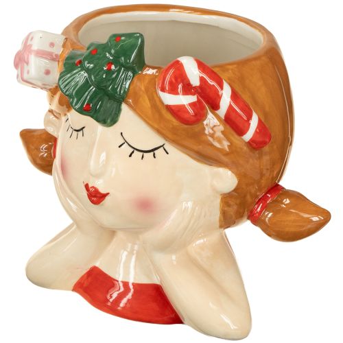 Prodotto Vaso decorativo in ceramica a forma di testa di pianta, altezza 17 cm, per Natale