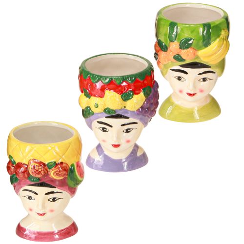 Prodotto Testa di pianta ragazza con frutta in ceramica decorativa 13,5 cm 3 pezzi
