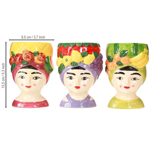 Prodotto Testa di pianta ragazza con frutta in ceramica decorativa 13,5 cm 3 pezzi