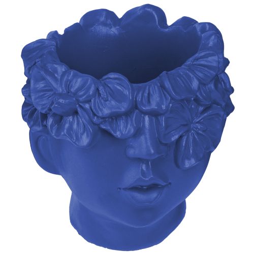 Prodotto Vaso da fiori in poliresina con testa di pianta, blu, 13,5×13×14 cm