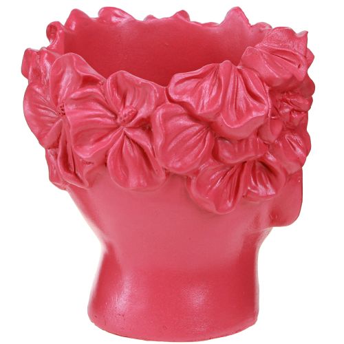 Prodotto Vaso da fiori in poliresina con testa di pianta, rosa, 13,5×13×14 cm