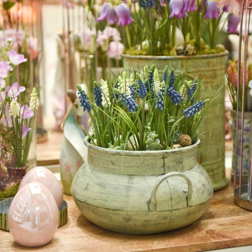 Floristik24 Fioriera con manici in metallo lavato verde Ø28 / 40cm set di 2