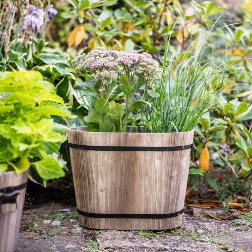 Floristik24 Fioriera ovale in legno con manici in stile country 40 × 25 × 30 cm