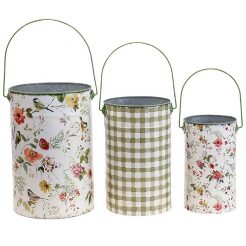 Vaso per piante secchio in metallo decorativo vintage Ø18/15/12cm set di 3