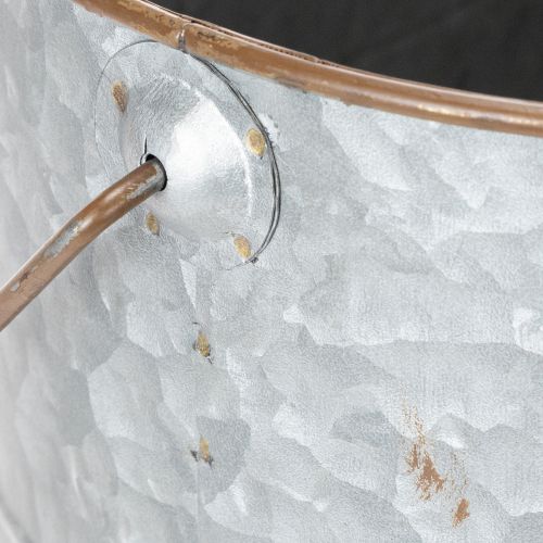 Prodotto Vaso per piante con manico, vaso in metallo, fioriera, argento, marrone, H22/20cm L42/40cm, set da 2