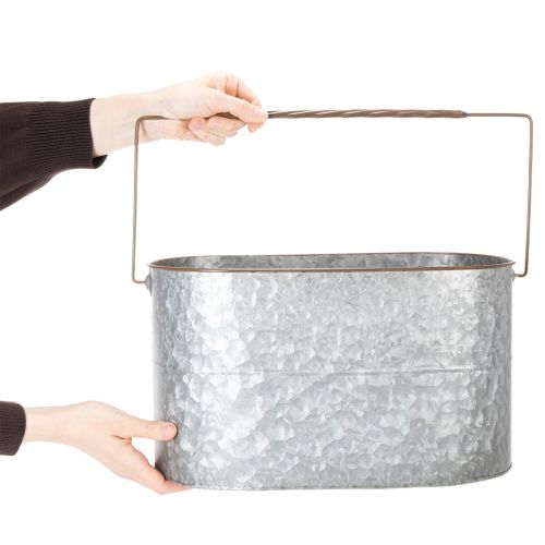 Prodotto Vaso per piante con manico, vaso in metallo, fioriera, argento, marrone, H22/20cm L42/40cm, set da 2