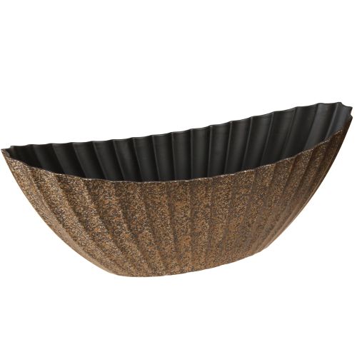 Vaso per piante con scanalature ovale antracite oro 41,5×16×16cm
