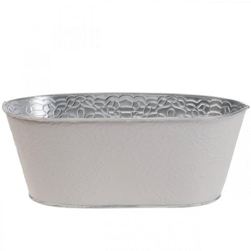 Floristik24 Vaso per piante vaso per fiori in metallo crema ovale 25x14,5x10cm