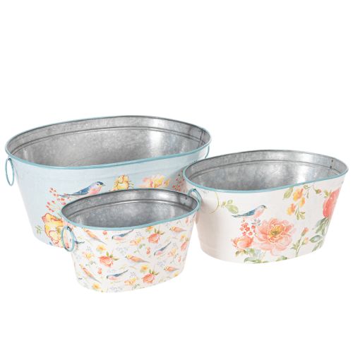 Vasi per piante, primavera, fioriere per fiori/uccelli, contenitore ovale in metallo L39/31/24,5cm, set da 3 acquistare | Floristik24.it