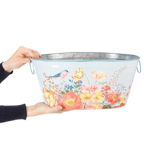 Vasi per piante, primavera, fioriere per fiori/uccelli, contenitore ovale in metallo L39/31/24,5cm, set da 3 | Floristik24.it