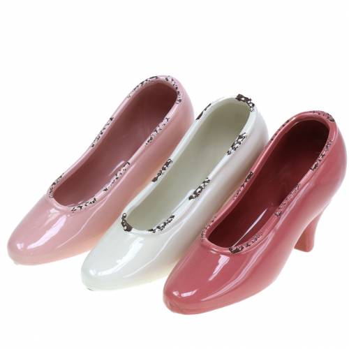 Floristik24 Fioriera scarpa da donna ceramica crema, rosa, rosa assortiti 20 × 6 cm H12 cm 3 pezzi