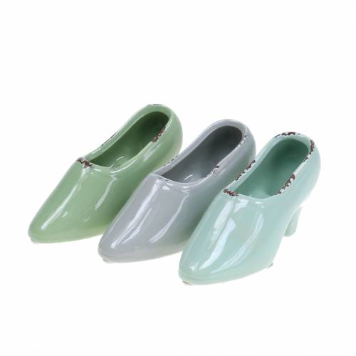 Floristik24 Scarpe da fioriera da donna in ceramica turchese, verde, blu grigio assortiti 14 × 5 cm H7 cm 6 pezzi