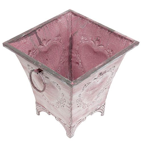 Floristik24 Portavaso in lamiera quadrata rosa 16,7cm x 16,7cm H16,5cm