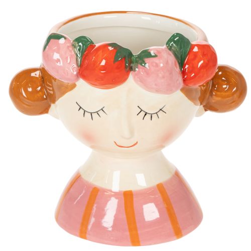 Floristik24 Volto di ragazza in un vaso di fiori con fragole, addormentata, decorazione per soggiorno, primavera, 13 cm