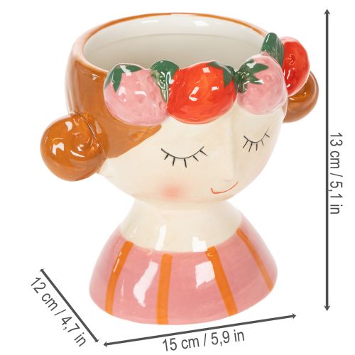 Prodotto Volto di ragazza in un vaso di fiori con fragole, addormentata, decorazione per soggiorno, primavera, 13 cm