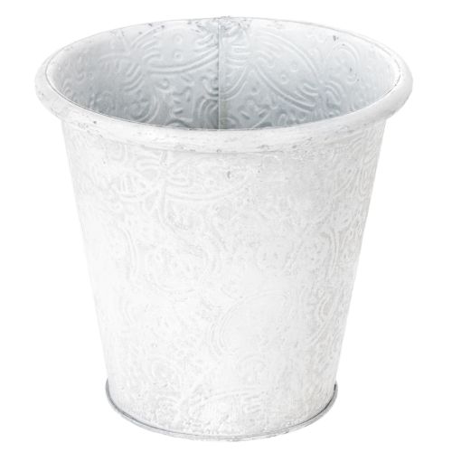Floristik24 Vaso per piante con ornamenti, contenitore in metallo, bianco, Ø15,5cm, H14,5cm