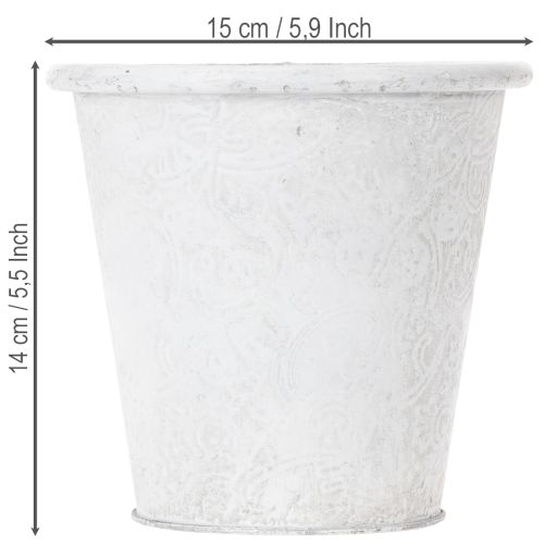 Prodotto Vaso per piante con ornamenti, contenitore in metallo, bianco, Ø15,5cm, H14,5cm