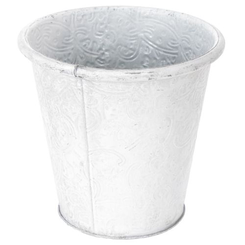 Prodotto Vaso per piante con ornamenti, contenitore in metallo, bianco, Ø15,5cm, H14,5cm