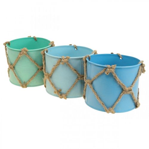 Floristik24 Vaso per piante, vaso per fiori in metallo, corda di iuta H10,5 cm 3 pezzi