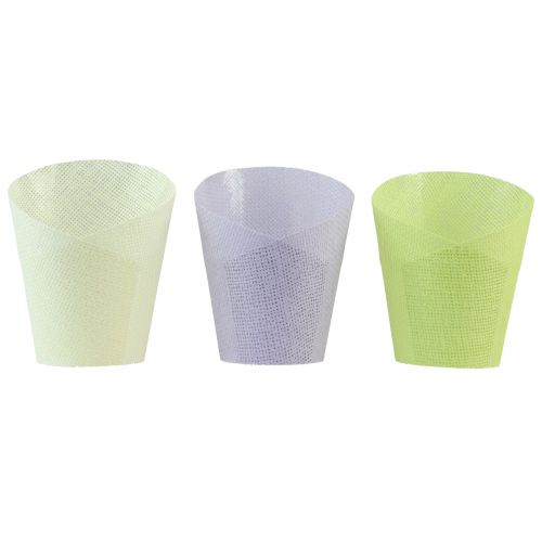 Floristik24 Vaso per piante in carta intrecciata verde, giallo, viola Ø7cm A13cm 12 pezzi