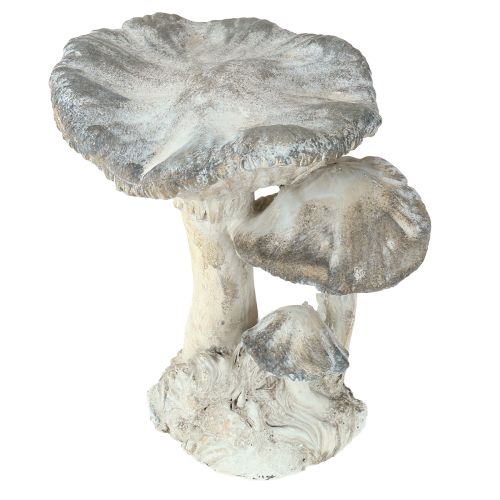 Decorazione a forma di fungo in pietra fusa grigio bianco lavato 21,5×18×22cm