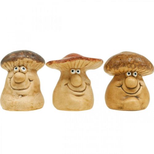 Floristik24 Fungo decorativo in ceramica con figura del viso marrone H8cm 3 pezzi
