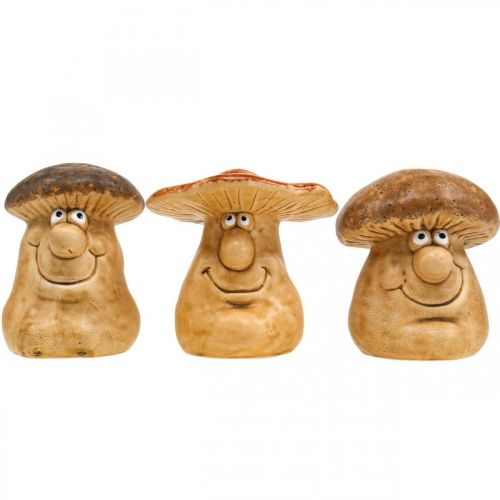Floristik24 Fungo decorativo in ceramica con faccia marrone figura H12cm 3pz