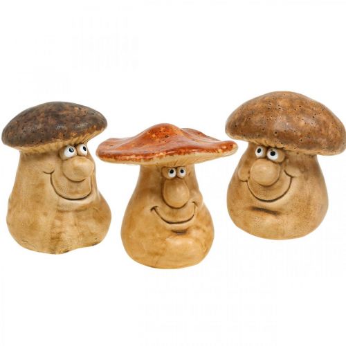 Floristik24 Fungo decorativo in ceramica con faccia marrone figura H12cm 3pz