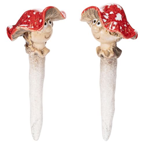 Fungo decorativo a forma di tappo, bambina e bambino in Amanita muscaria con viso, 13 cm, 2 pezzi