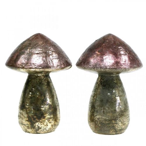 Floristik24 Funghi decorativi rosa decorazione autunnale in vetro Ø9cm H13,5cm 2 pezzi