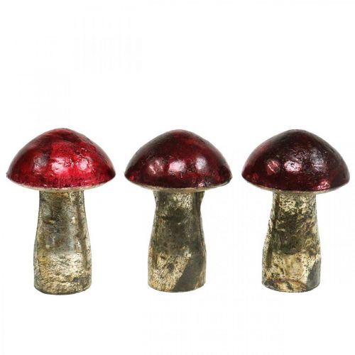 Deco funghi metallo rosso decorazione autunnale decorazione della tavola Ø6,5 cm H10 cm 3 pezzi