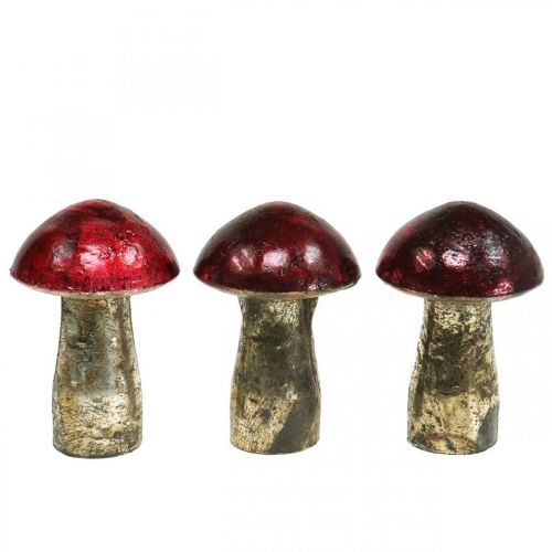 Floristik24 Funghi decorativi vetro rosso decorazione autunnale decorazione da tavola Ø6,5 cm H10 cm 3 pezzi