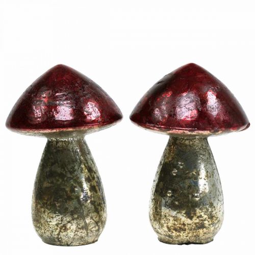 Floristik24 Funghi decorativi vetro rosso decorazione autunnale vintage Ø9cm H13,5cm 2 pezzi