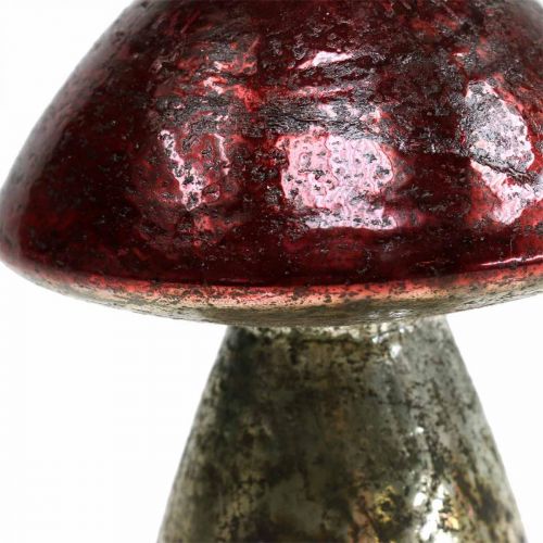 Floristik24 Funghi decorativi vetro rosso decorazione autunnale vintage Ø9cm H13,5cm 2 pezzi