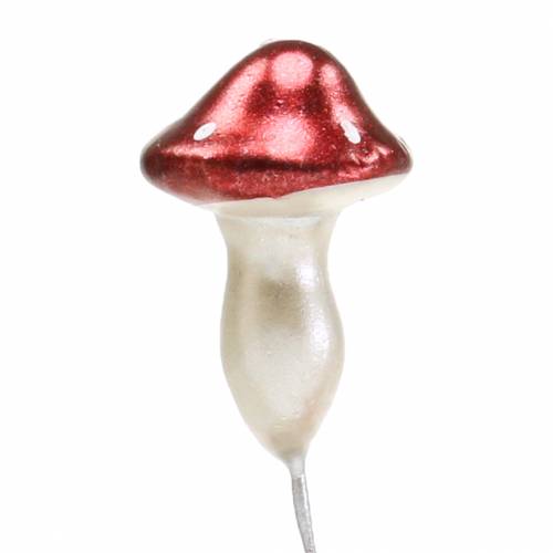 Floristik24 Funghi velenosi su filo rosso, bianco metallizzato 2 cm 48 pz