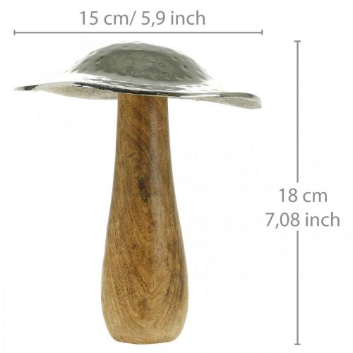 Floristik24 Fungo decorativo metallo legno argento, figura decorativa natura autunno 18cm