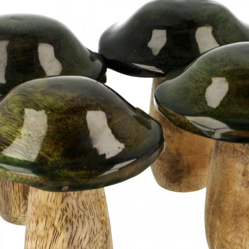 Fungo legno di mango verde decorazione da tavola autunno Ø7cm H9cm 4 pezzi