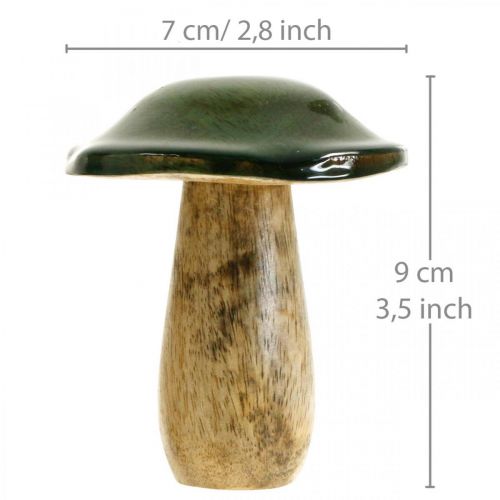 Fungo legno di mango verde decorazione da tavola autunno Ø7cm H9cm 4 pezzi