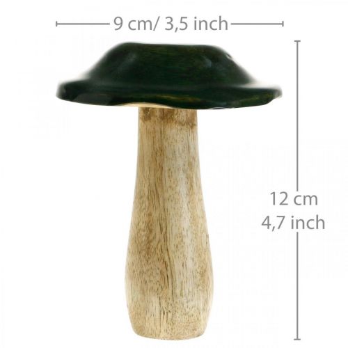 Floristik24 Decorazione autunnale in legno di mango verde fungo in legno Ø9cmH11cm 2 pezzi