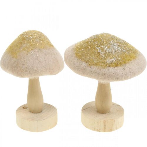 Decoro in legno di funghi, feltro con decorazione da tavola glitterata Avvento H11cm 4 pezzi