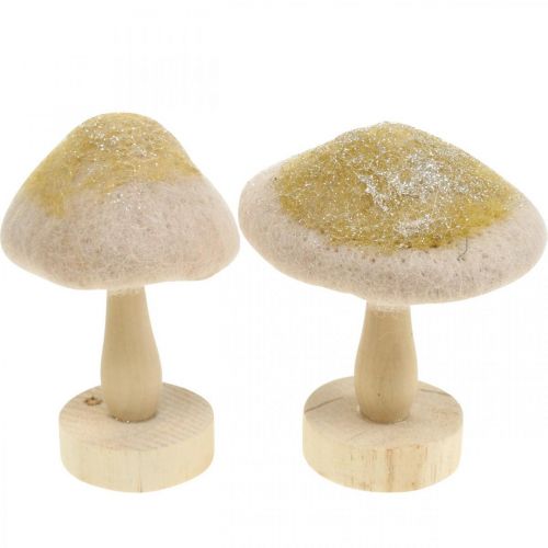 Prodotto Decoro in legno di funghi, feltro con decorazione da tavola glitterata Avvento H11cm 4 pezzi